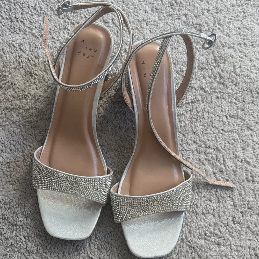 A New Day Sparkling Silver Strappy Heels